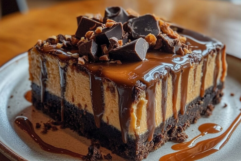 Indulge in the Heavenly Delight of Caramel Brownie Cheesecake!