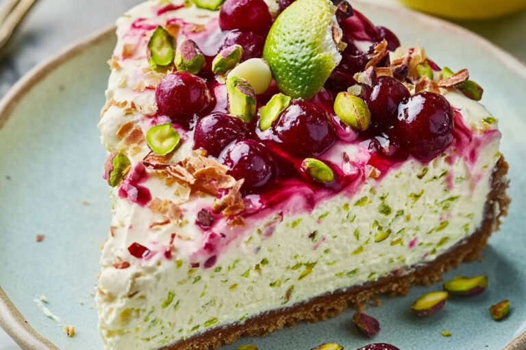 Luscious Lemon-Lime Cherry Pistachio Cheesecake 🍋🍒💚