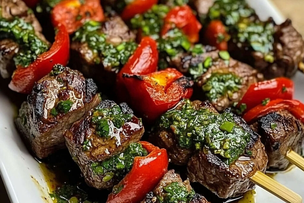 Spicy Beef Skewers with Chimichurri Sauce
