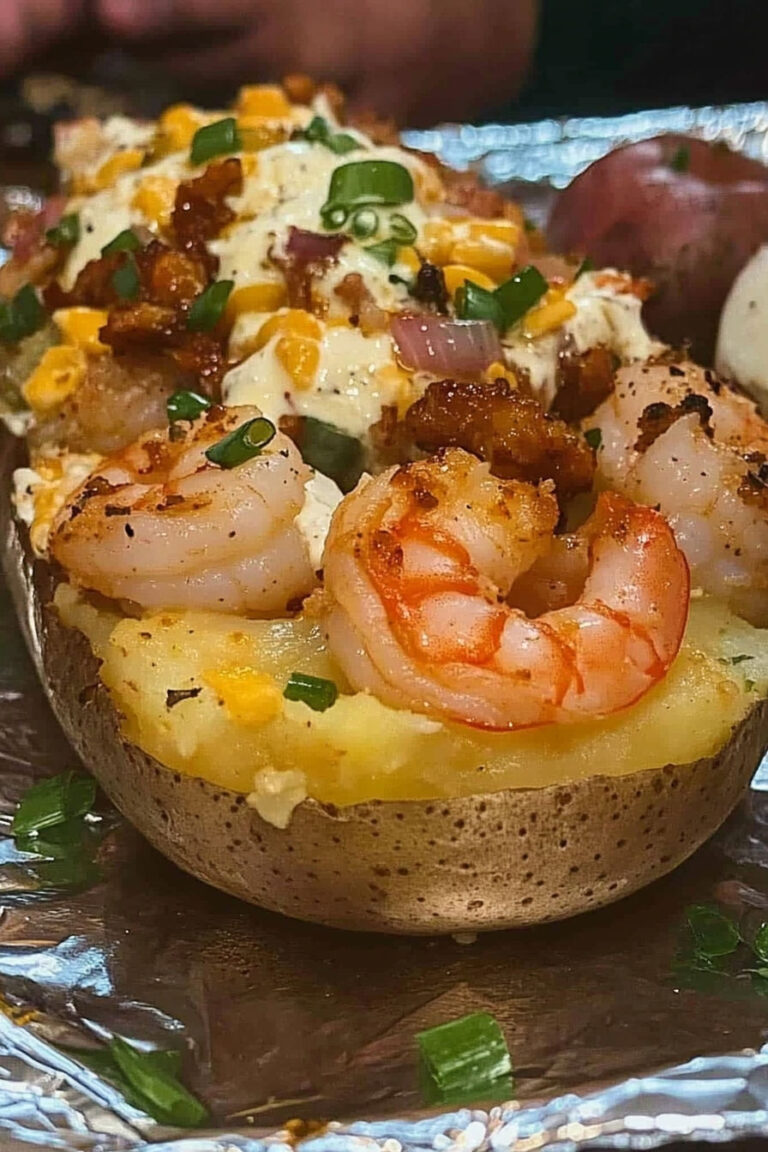 CAJUN SHRIMP LOADED BAKED POTATO￼