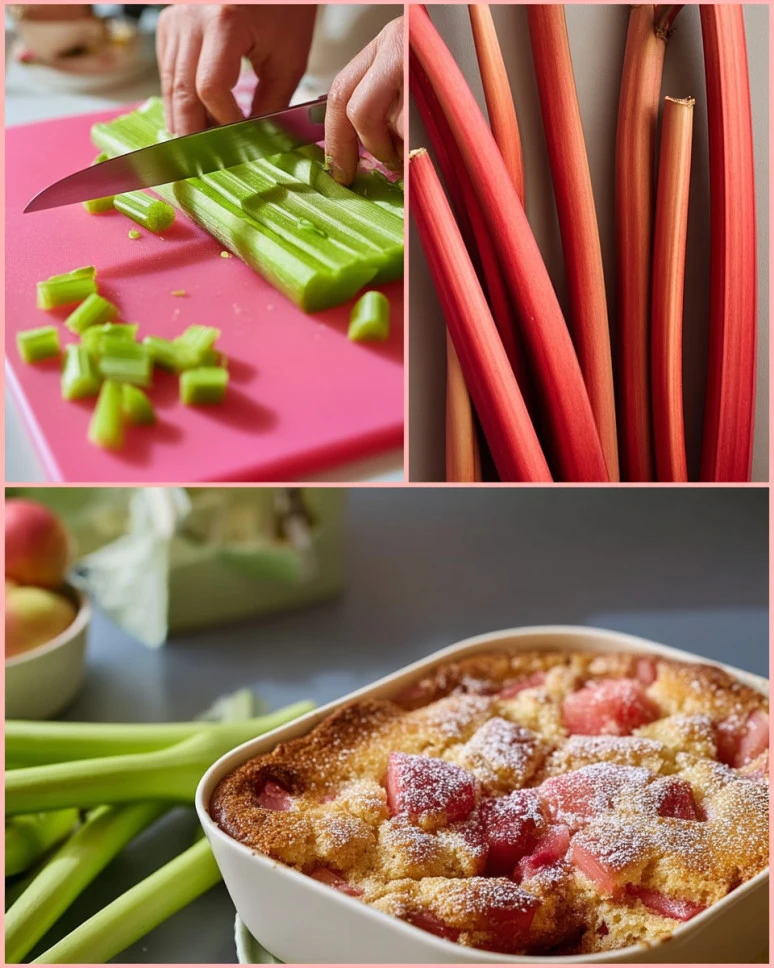 Delicious Baked Sticky Rhubarb Pudding served in a bowl