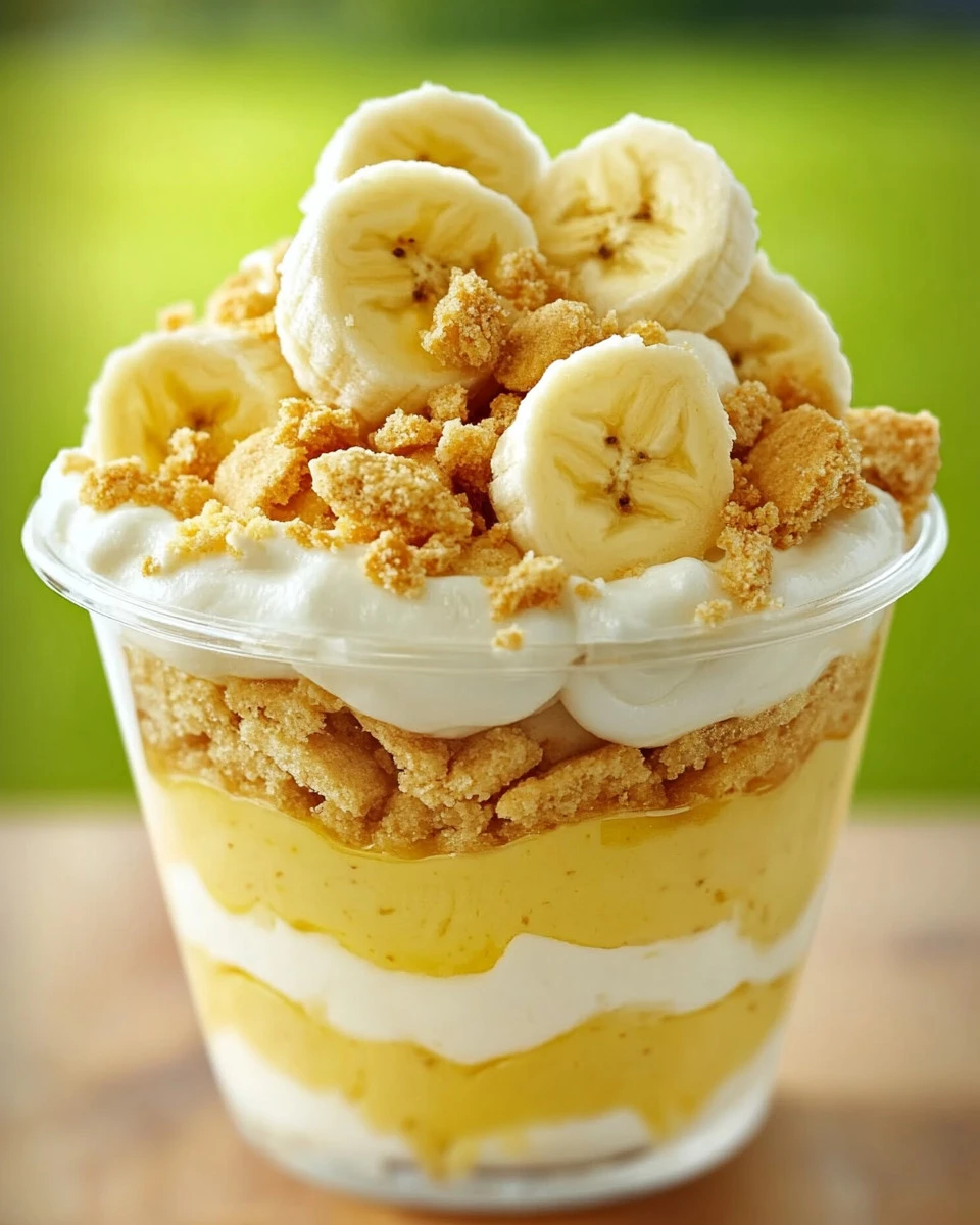 Delicious banana pudding cheesecake bowl with creamy layers and banana slices on top.