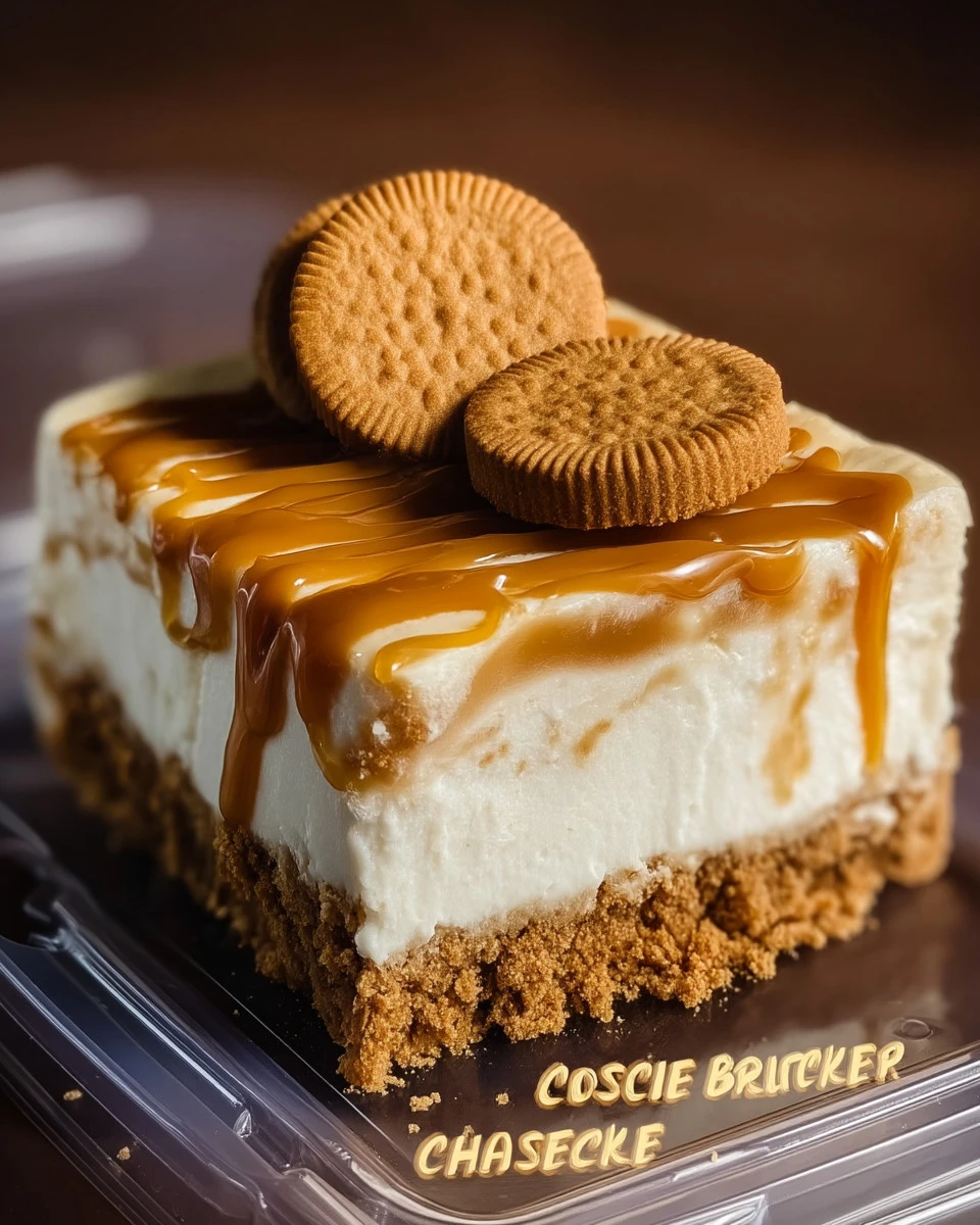 Delicious Biscoff caramel cookie butter cheesecake topped with whipped cream