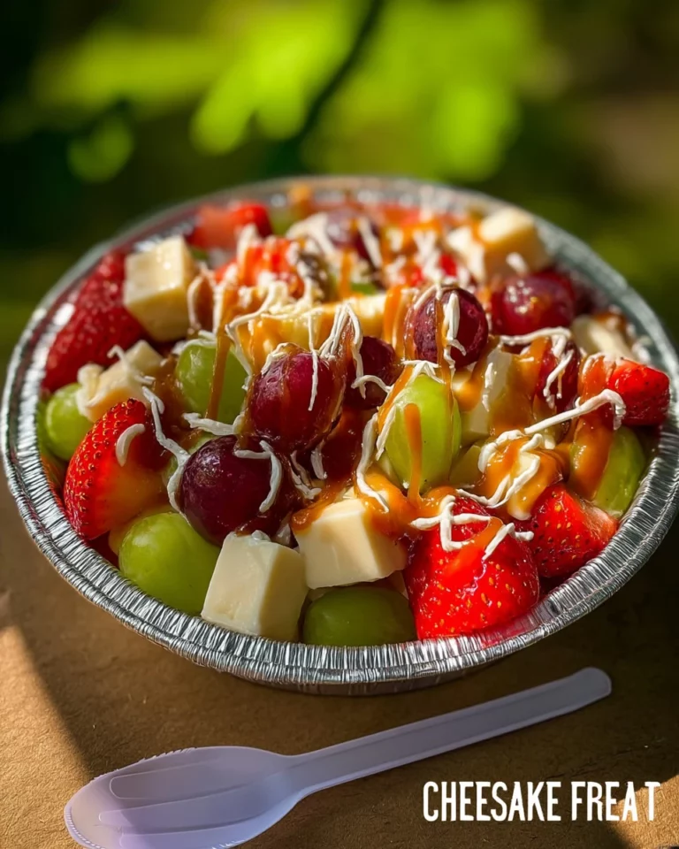 Delicious cheesecake fruit salad with a variety of fresh fruits.