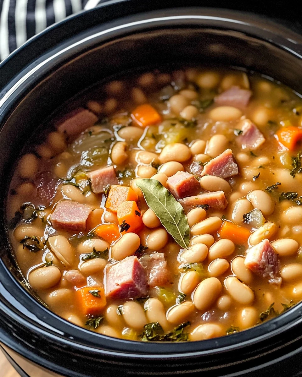 Delicious slow cooker ham served with hearty beans for a comforting meal