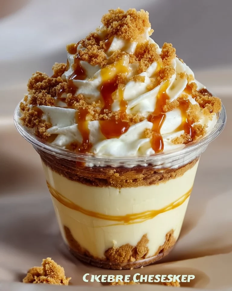 Delicious cookie butter cheesecake cups topped with whipped cream and cookie crumbles