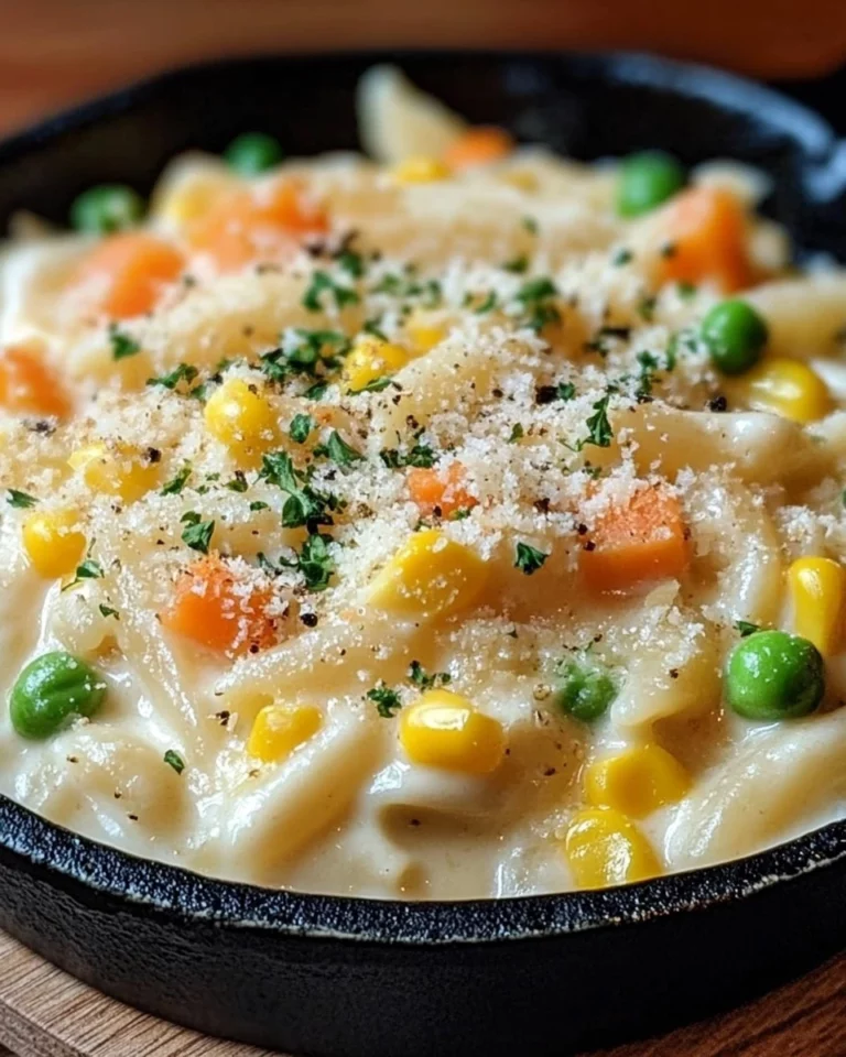 Creamy Chicken Pot Pie Pasta Bake