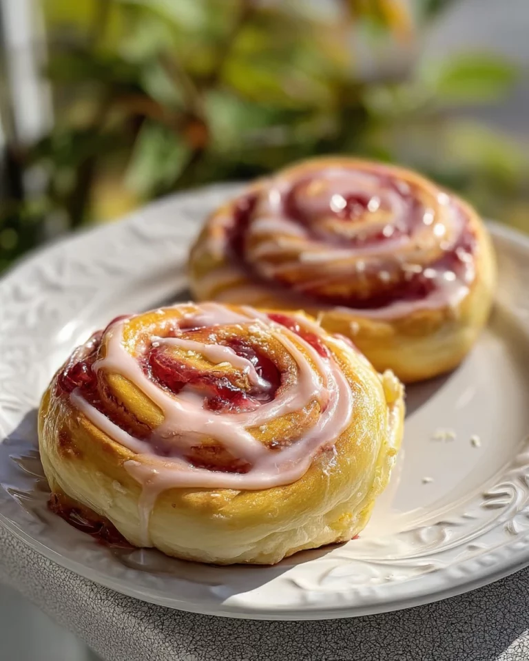 Decadent rhubarb sweet rolls freshly baked and drizzled with icing