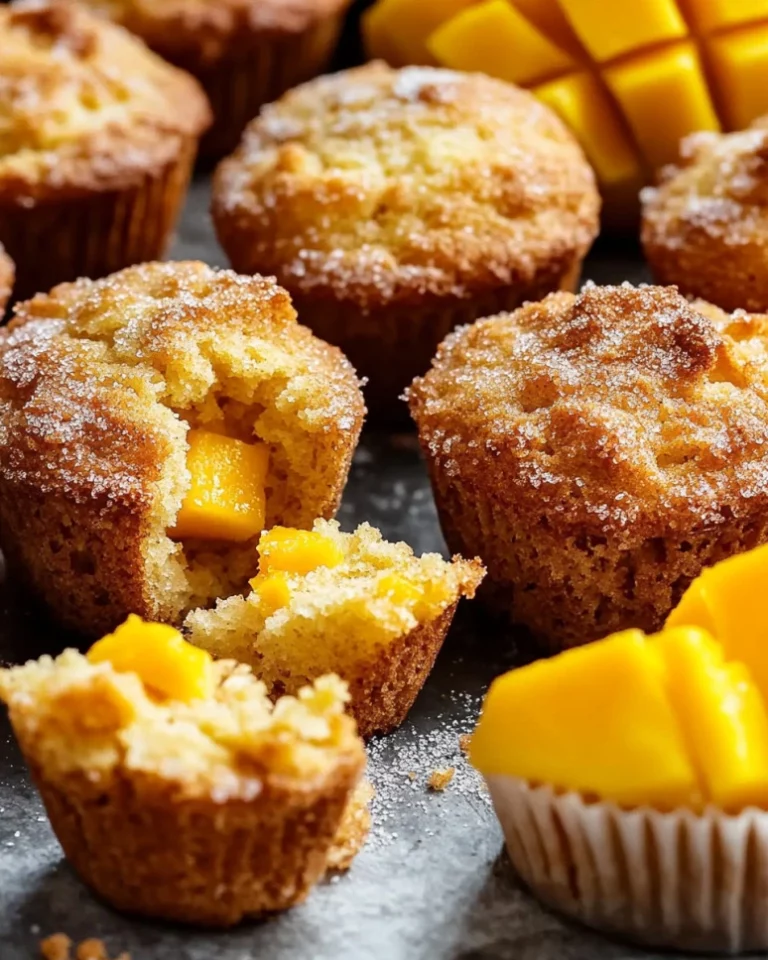 Delicious homemade mango muffins on a wooden table