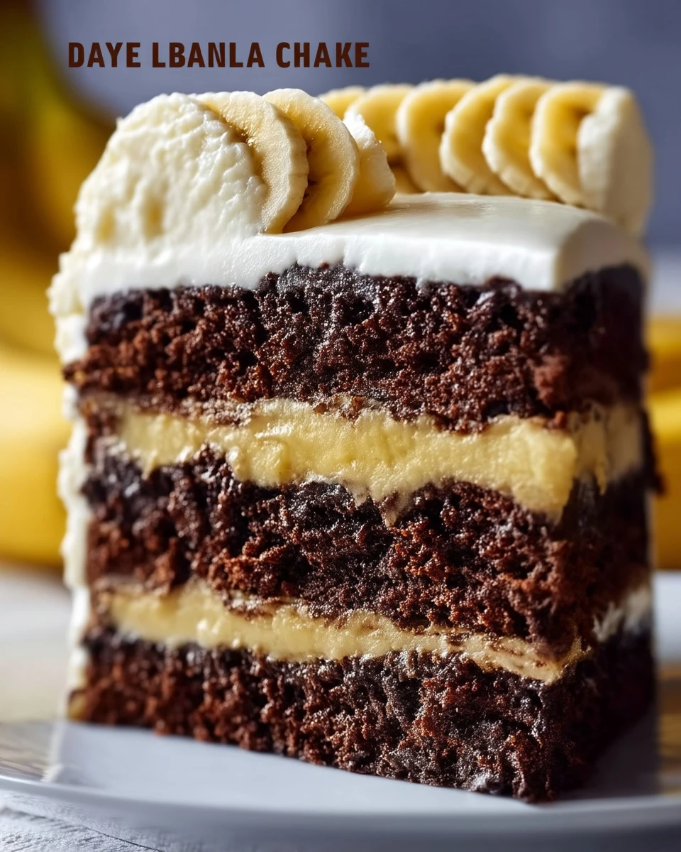 Delicious double chocolate banana layer cake topped with chocolate frosting