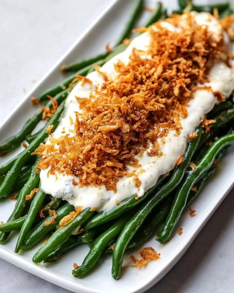 Green beans topped with crispy panko breadcrumbs in a delicious dish.