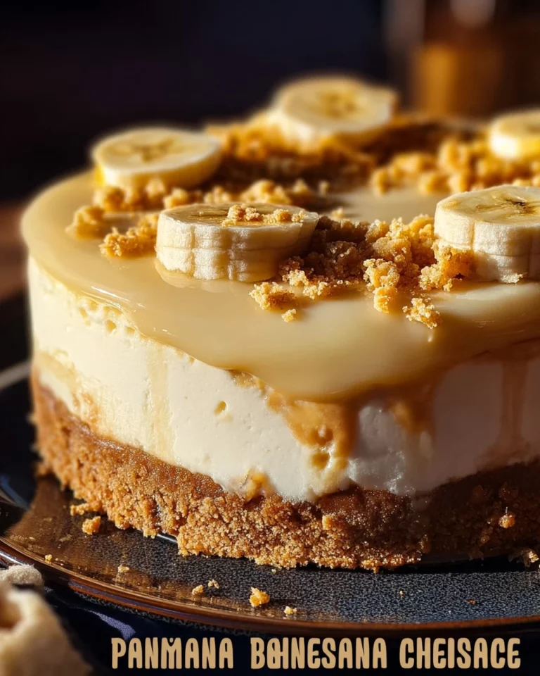 Homemade banana pudding cheesecake topped with whipped cream and banana slices.