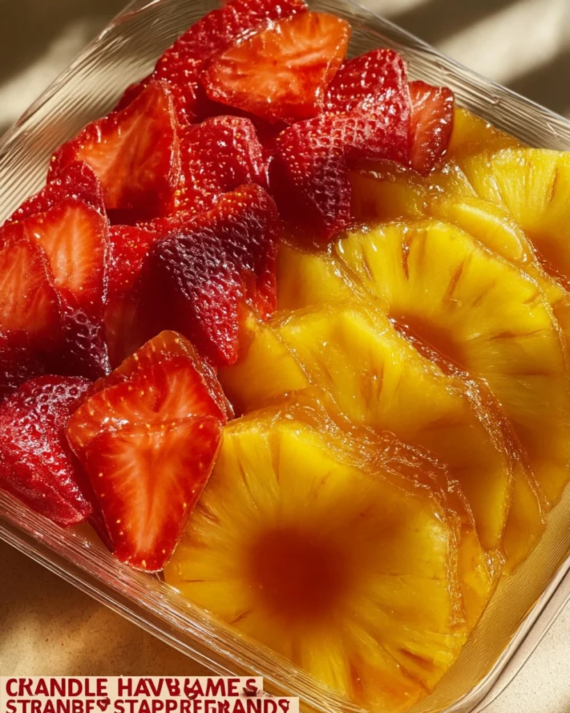 Delicious homemade strawberries and pineapple candy ready to enjoy.