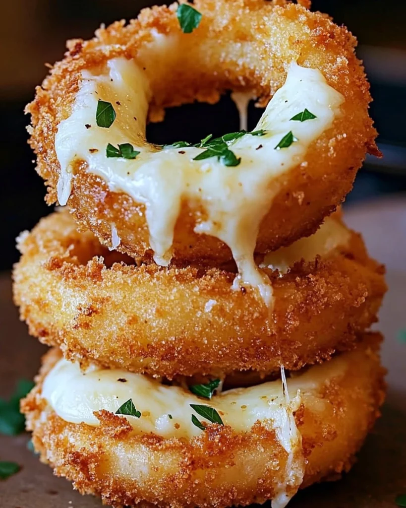 Mozzarella-Stuffed Onion Rings with Garlic Butter