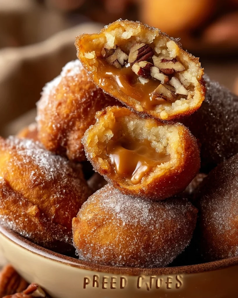 Delicious Pecan Pie Fried Oreos, crispy dessert stuffed with pecan pie filling.