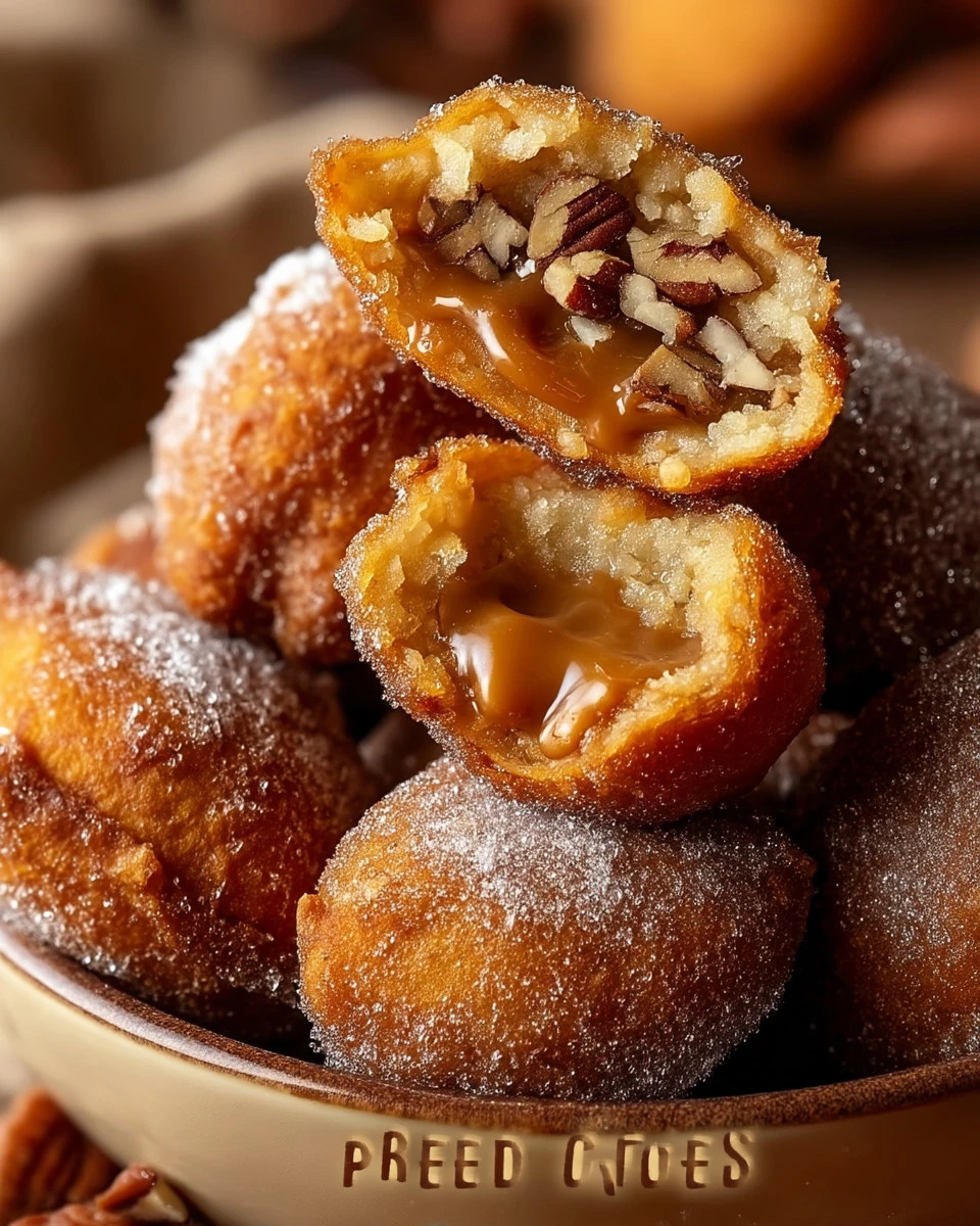 Delicious Pecan Pie Fried Oreos, crispy dessert stuffed with pecan pie filling.