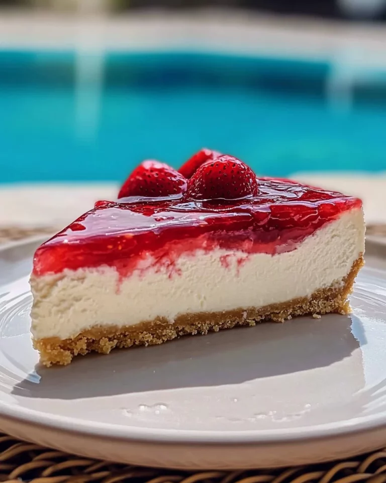 Delicious slice of rhubarb cheesecake topped with fresh rhubarb.