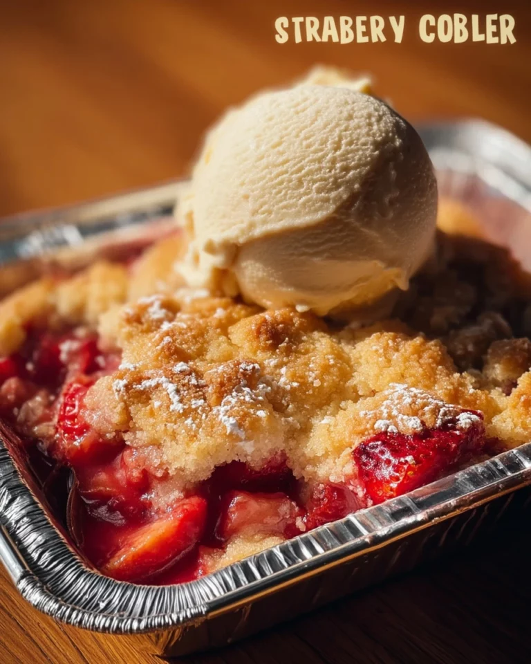 Delicious homemade strawberry cobbler with fresh strawberries and a golden crust