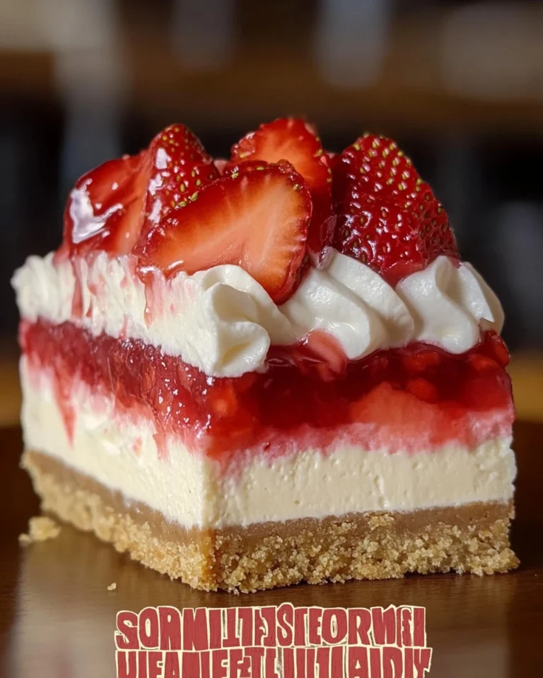 Delicious strawberry crunch cheesecake with a crispy topping