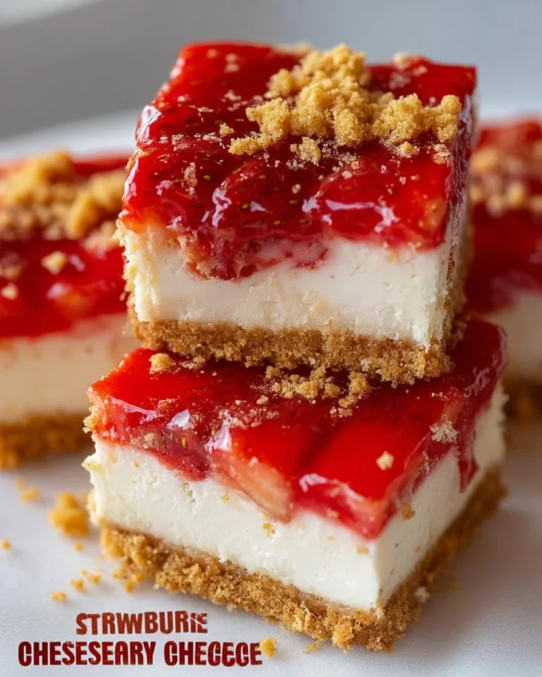 Delicious strawberry crunch cheesecake bites garnished with crushed strawberries.