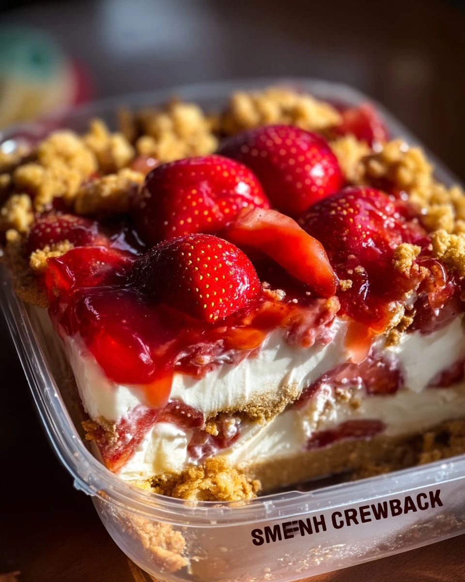 Delicious Strawberry Crunch Cheesecake Pan ready to serve