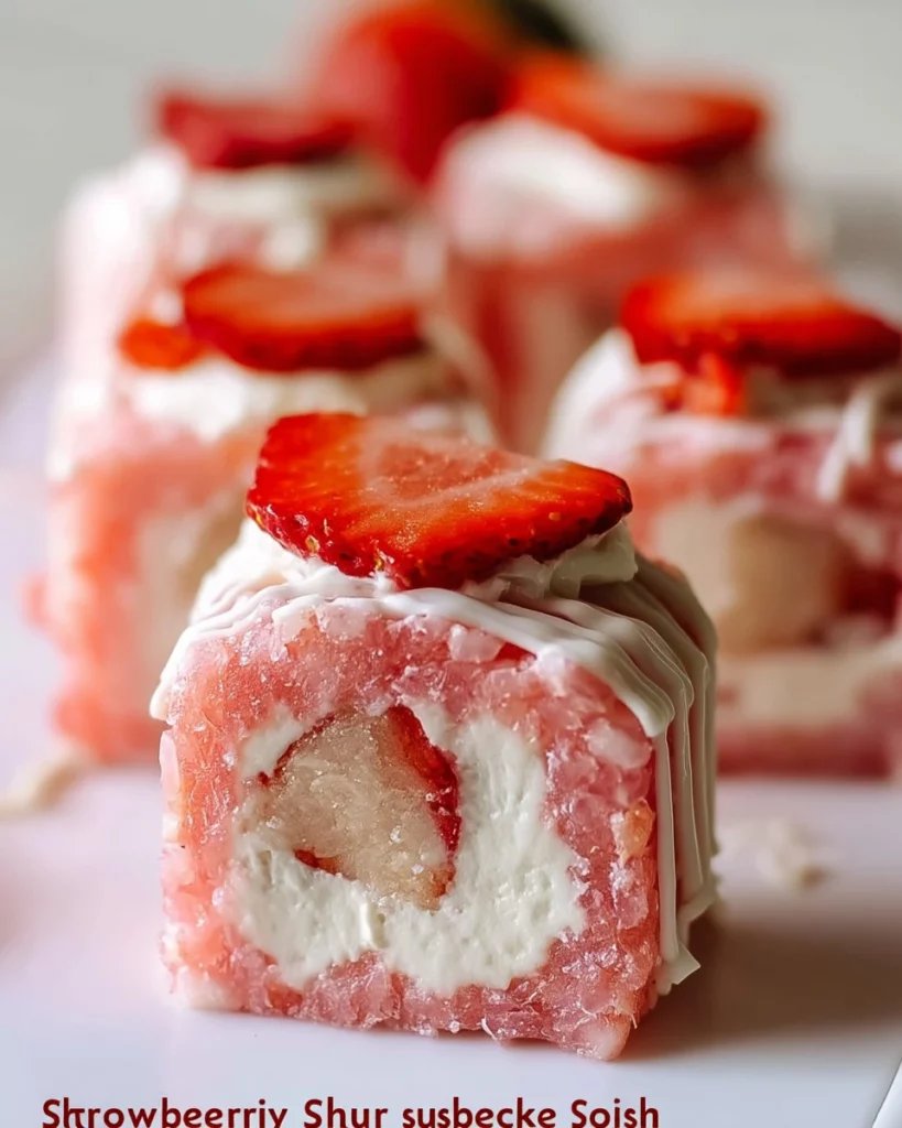 Strawberry Shortcake Cheesecake Sushi Rolls on a plate