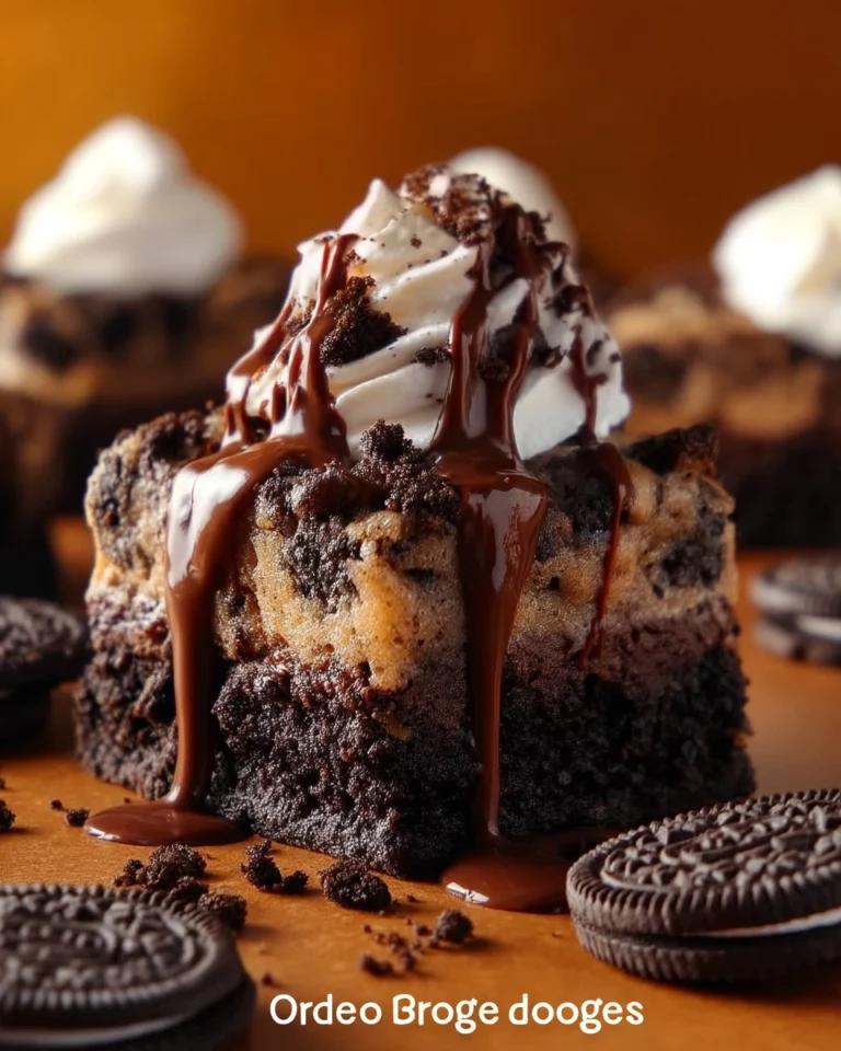 Plate of Triple Threat Brownies topped with nuts and chocolate drizzle