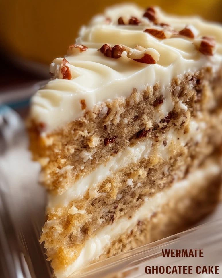 Delicious slice of White German Chocolate Cake with coconut and pecan frosting