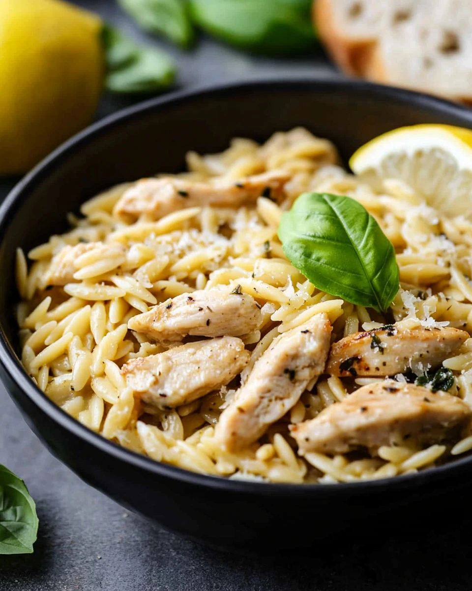 Zesty lemon chicken served with orzo for a flavorful meal