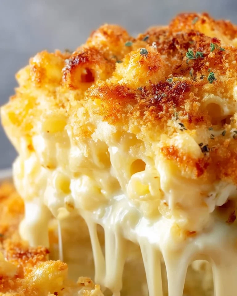 Deliciously baked mac and cheese in a creamy cheese sauce