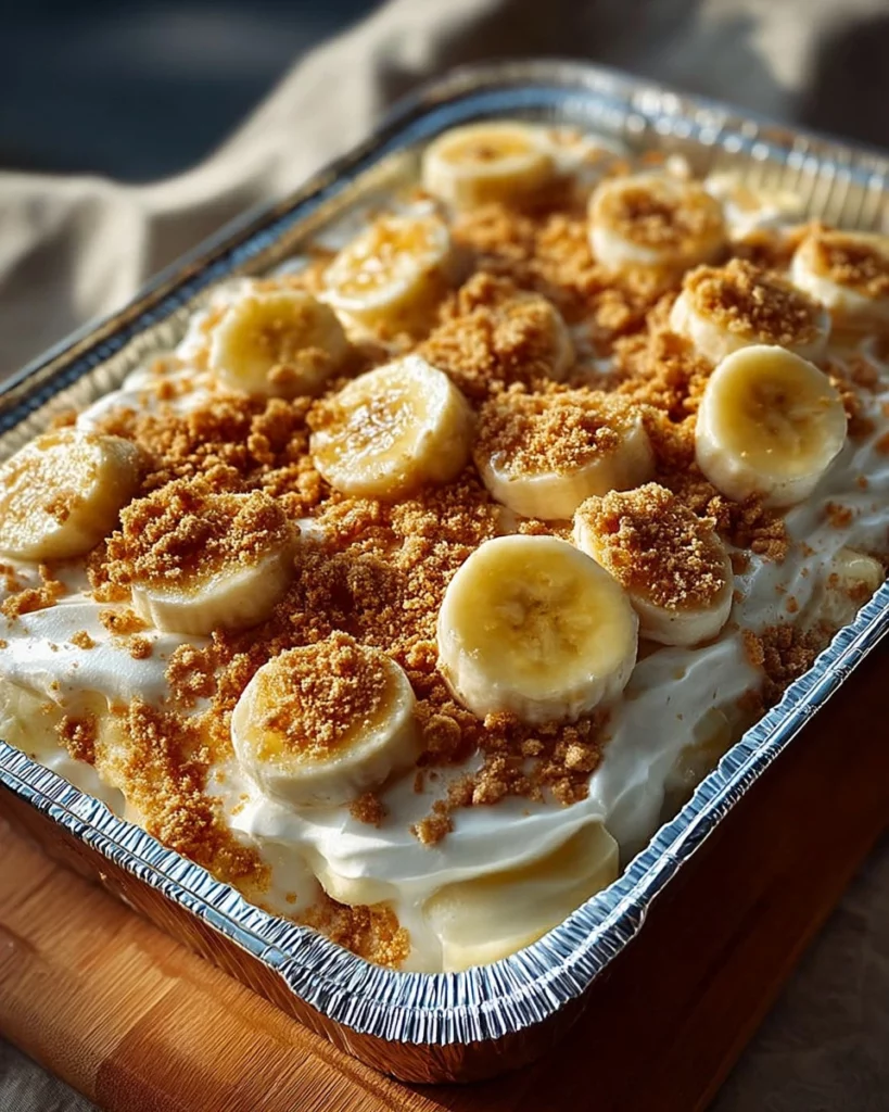 Banana Pudding Delight Pan with layers of creamy banana pudding and vanilla wafers