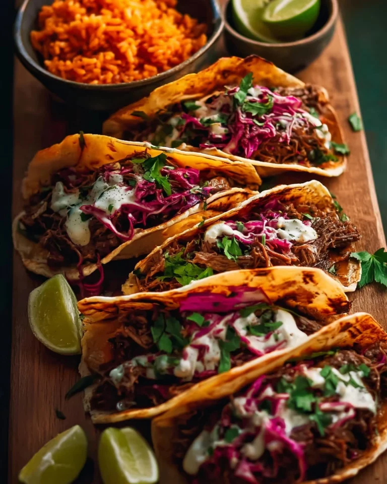 Delicious Beef Barbacoa served in tacos with fresh toppings