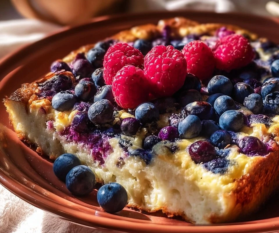 Blueberry Cottage Cheese Breakfast Bake served in a dish