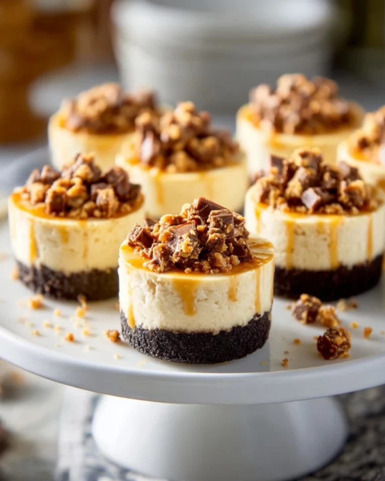 Delicious Butterfinger cheesecake cupcakes topped with chocolate and peanut butter