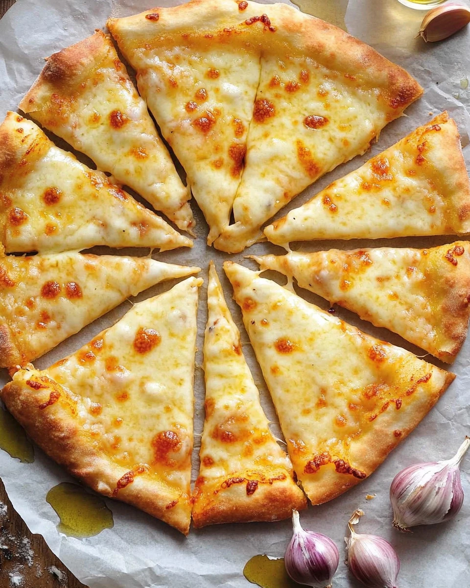 Delicious Cheesy Garlic Bliss Pizza with fresh ingredients and garlic toppings