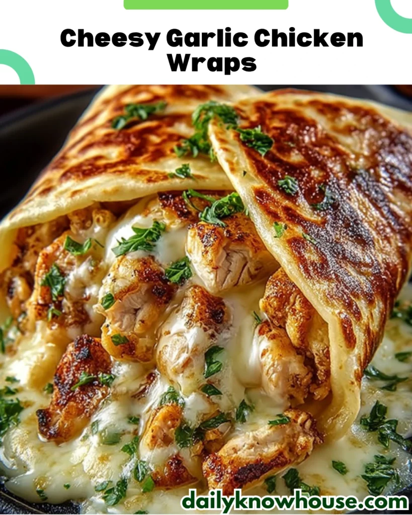 Cheesy garlic chicken wraps with fresh ingredients ready to be served.