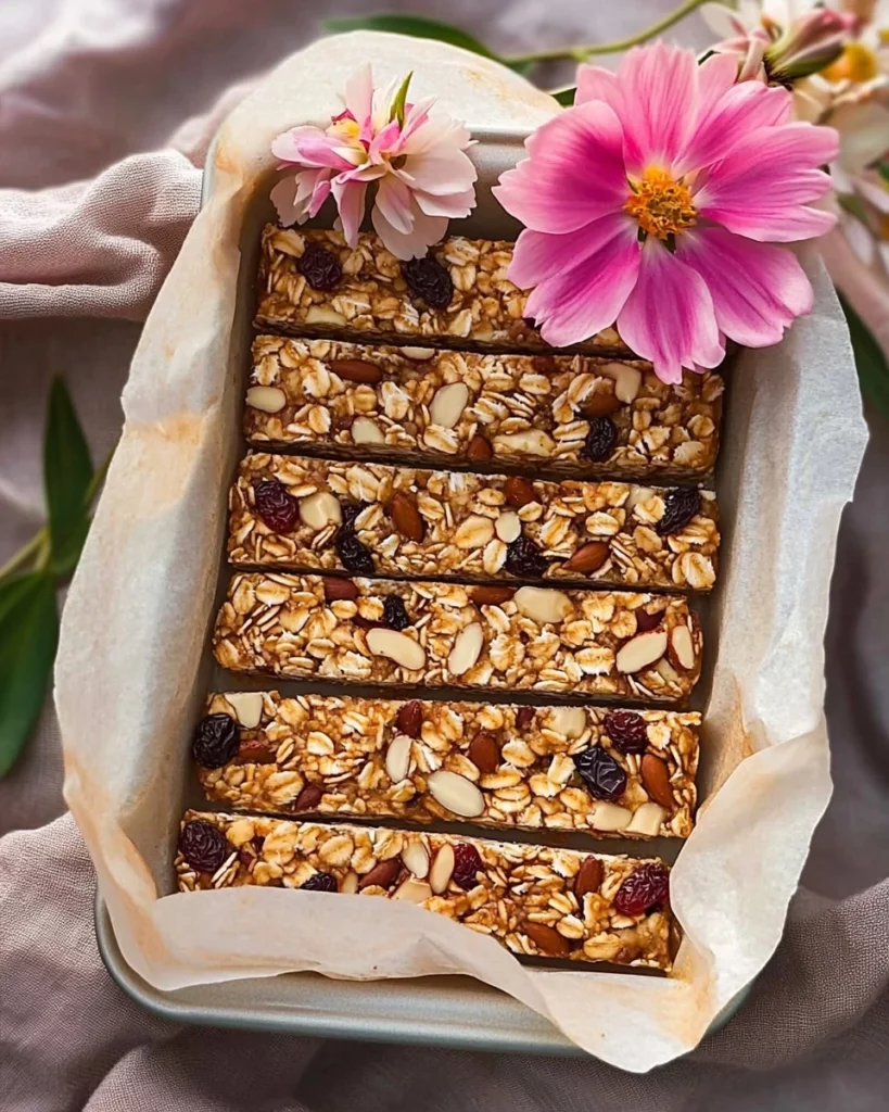 Chewy muesli bars made with oats, nuts, and honey for a healthy snack.