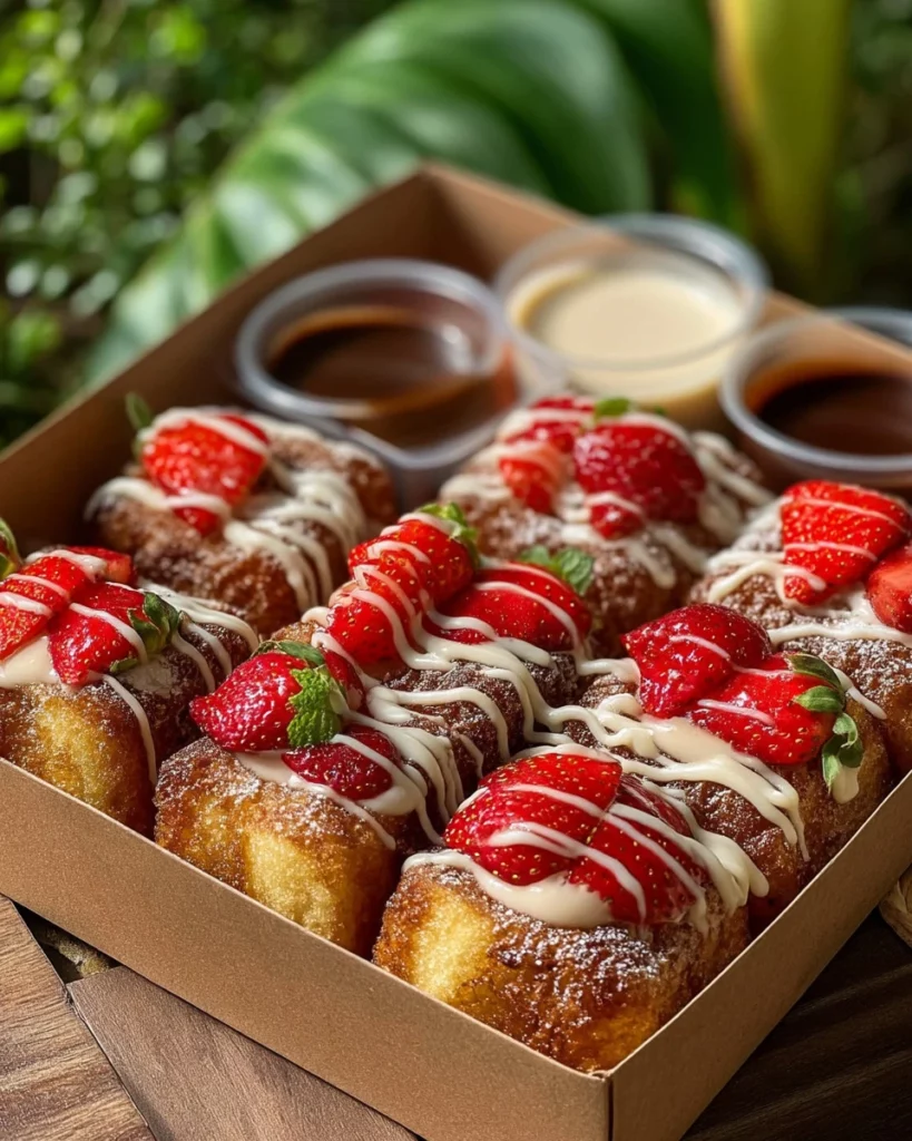 Delicious churro cheesecake bites drizzled with caramel sauce.