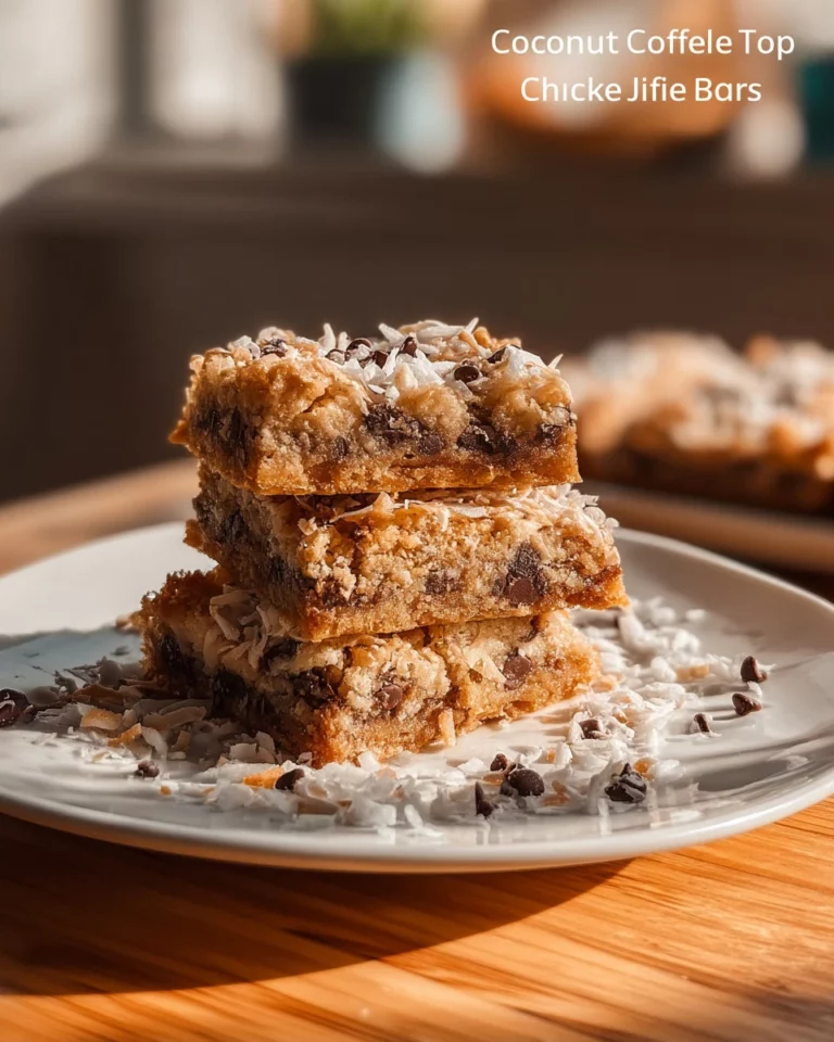 Delicious Coconut Toffee Chocolate Chip Cookie Bars on a wooden board