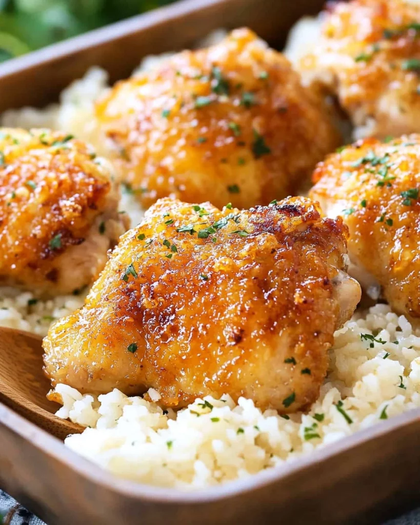 Comforting baked chicken and rice casserole served on a plate