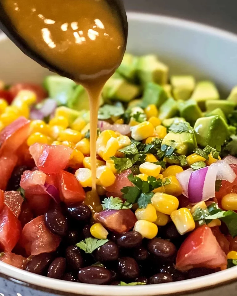 Colorful Cowboy Bean Salad with beans, vegetables, and dressing