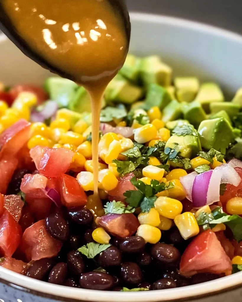 Colorful Cowboy Bean Salad with beans, vegetables, and dressing