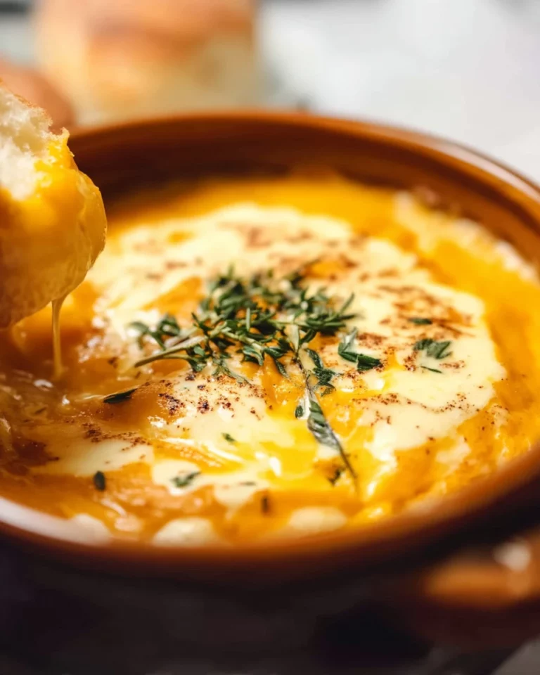 Bowl of cozy classic pumpkin soup garnished with herbs.