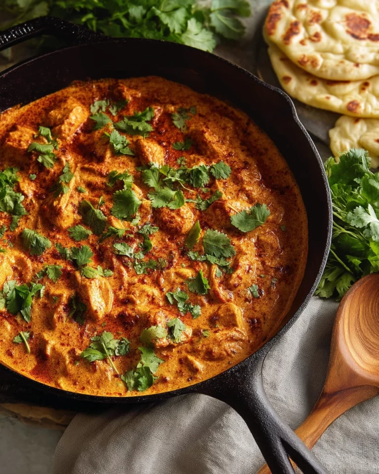Creamy Butter Chicken Delight served with rice and naan