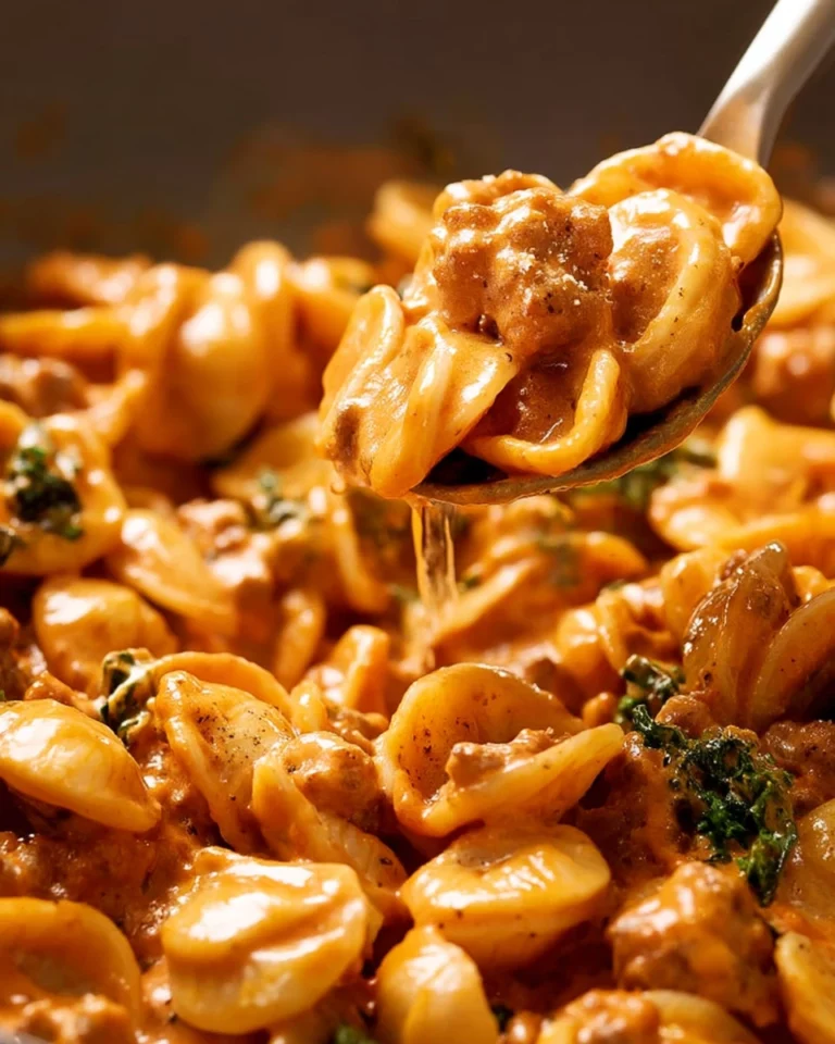 Creamy orecchiette pasta with sausage in a delicious sauce