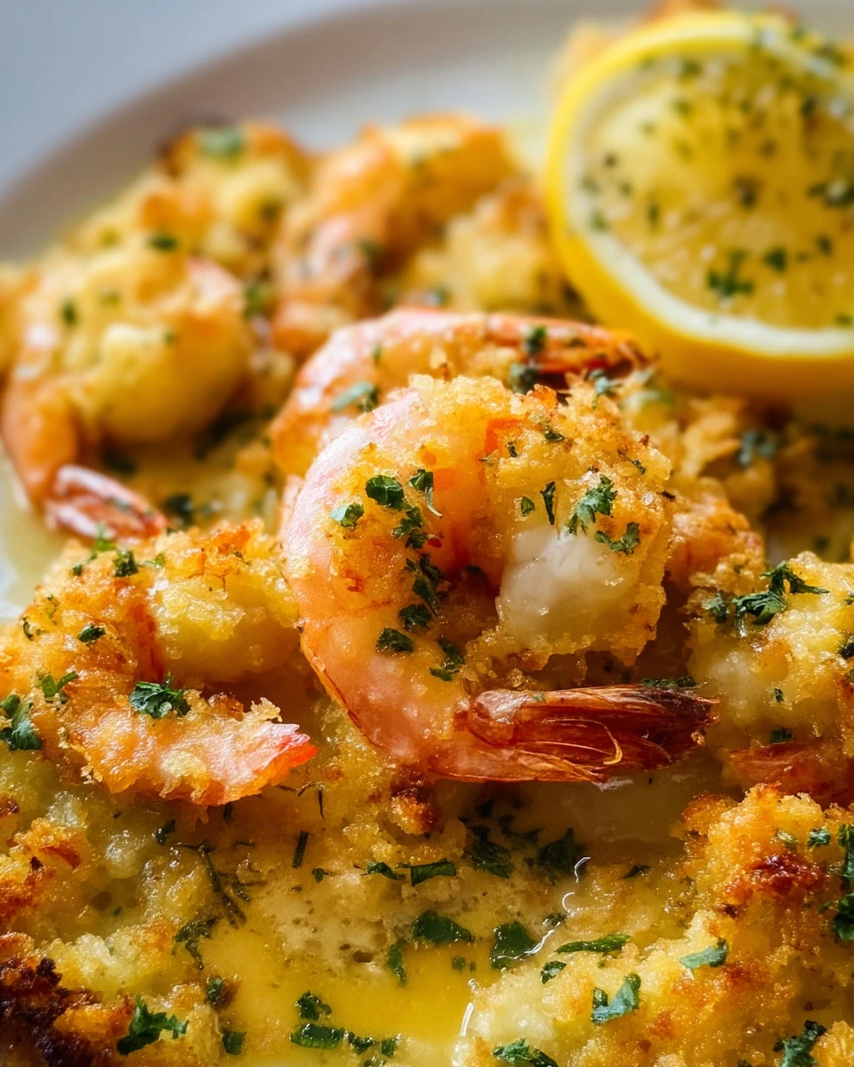 Crispy baked shrimp in lemon butter sauce served on a plate