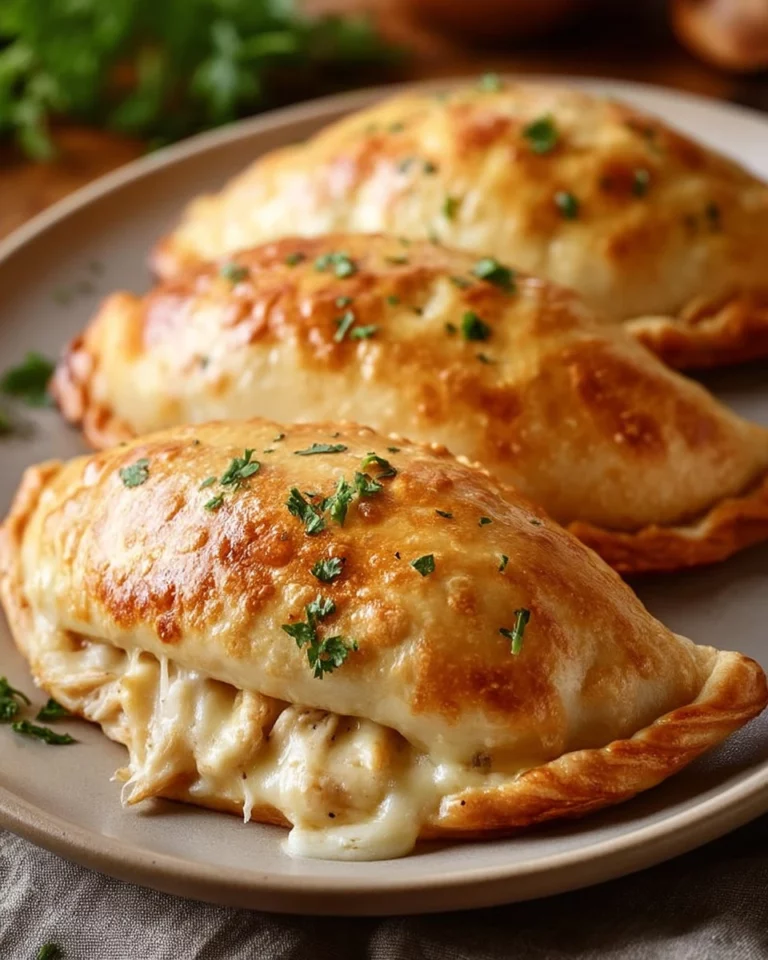 Crispy cheesy chicken alfredo calzones in an air fryer