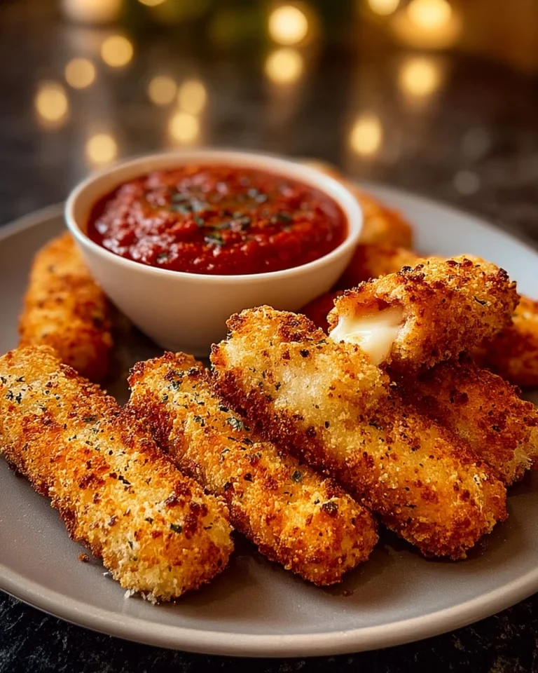 Crispy mozzarella sticks served with marinara sauce and creamy dip