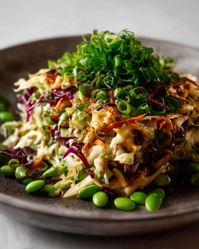 Bowl of colorful Japanese slaw with vibrant vegetables and dressing