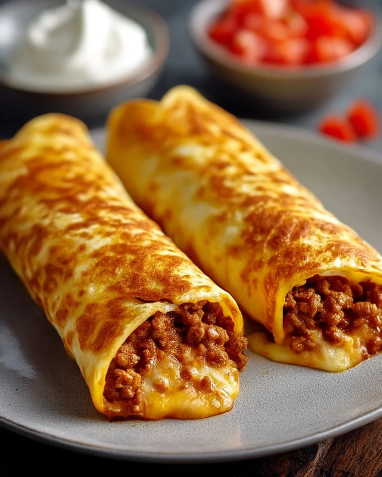 Delicious beef and cheese chimichangas served with salsa on a plate.